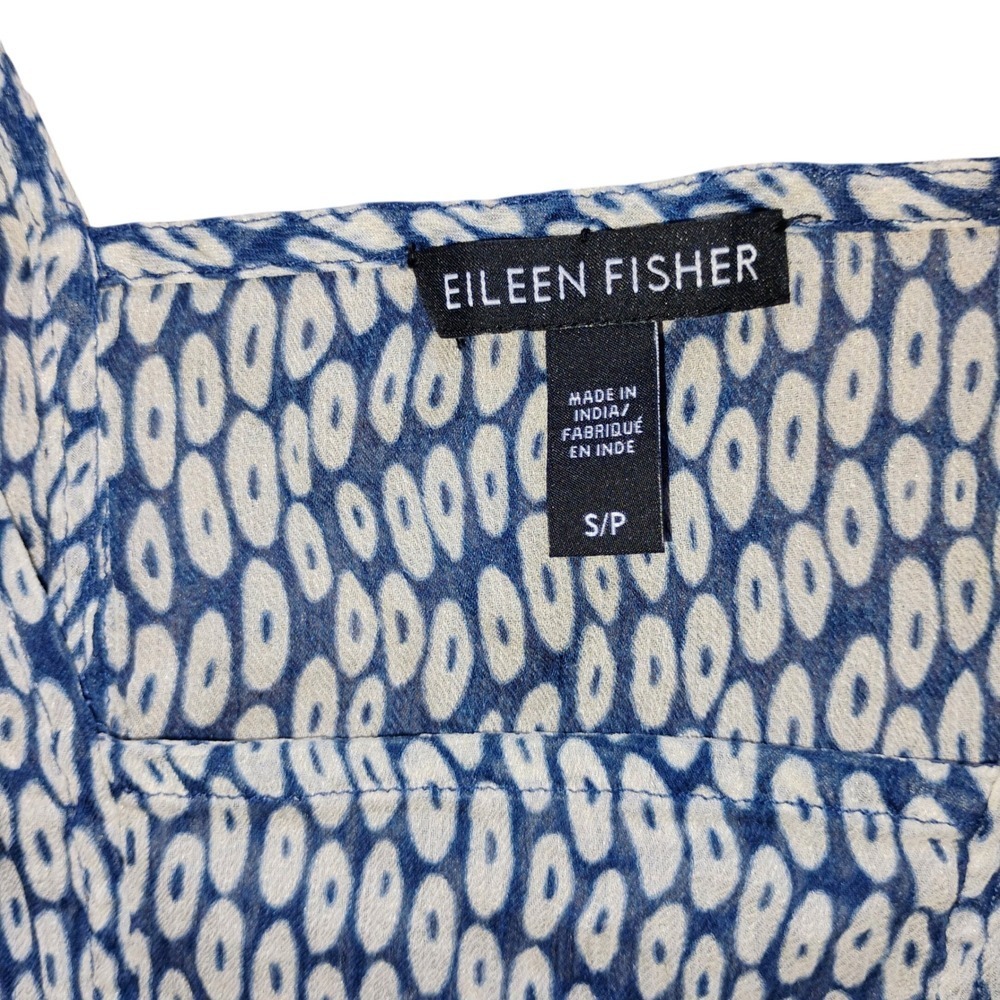New Eileen Fisher Dress S/P Blue White Print Sleeveless Casual Summer - Picture 3 of 6
